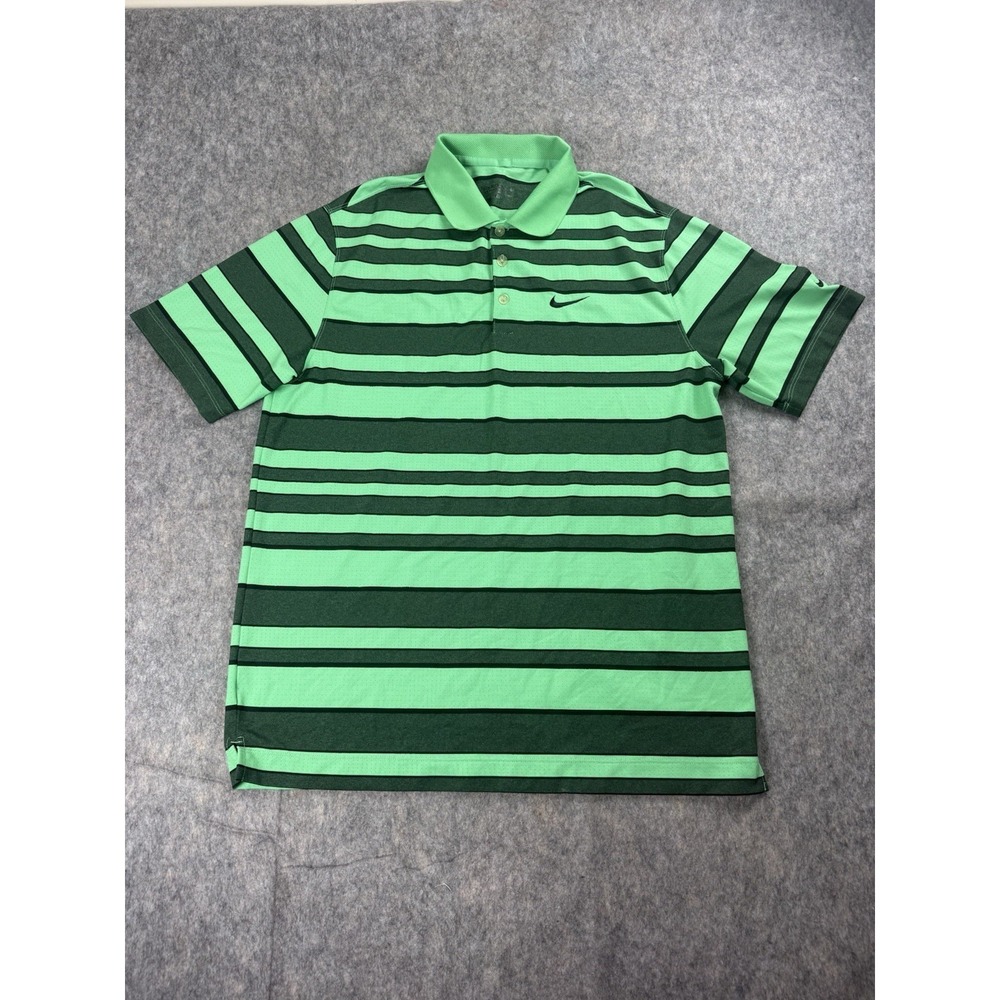 Nike Golf Tour Performance Mens Dri-fit Polo Shirt Green Black Stripes Sz Large